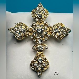 Rhinestone large cross brooch.